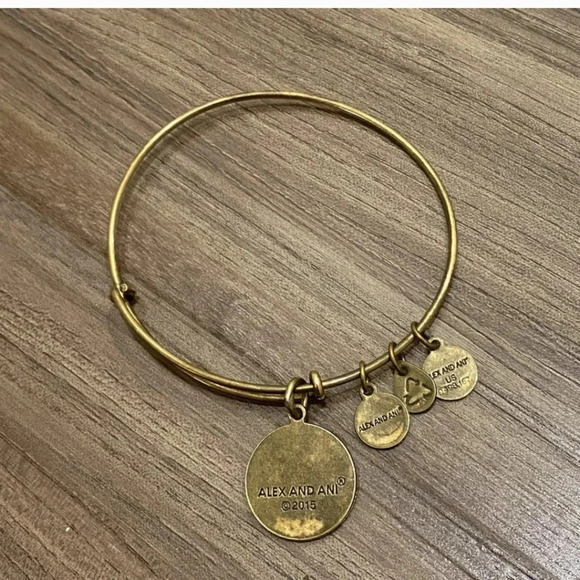 - Alex and Ani Initial "L" Expandable Wire Bangle with  Rafaelian Gold finish - Picture 6 of 8